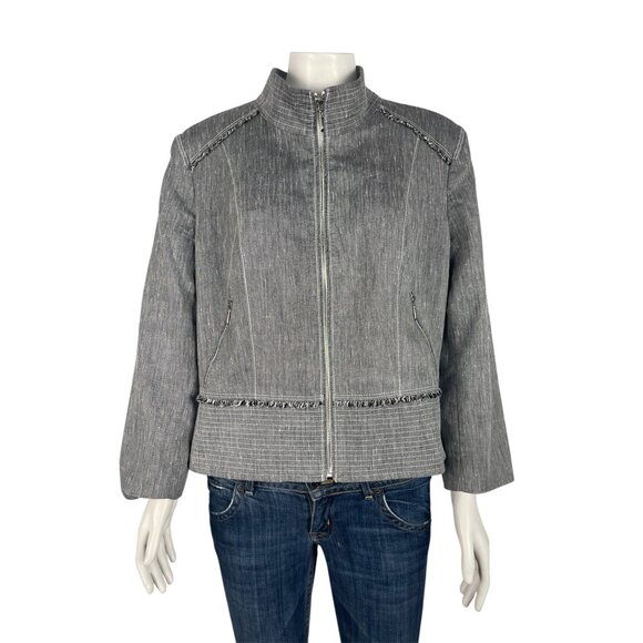 White House Black Market Linen Blend Jacket 16 Full Zip Pockets Gray Chambray - Picture 1 of 8